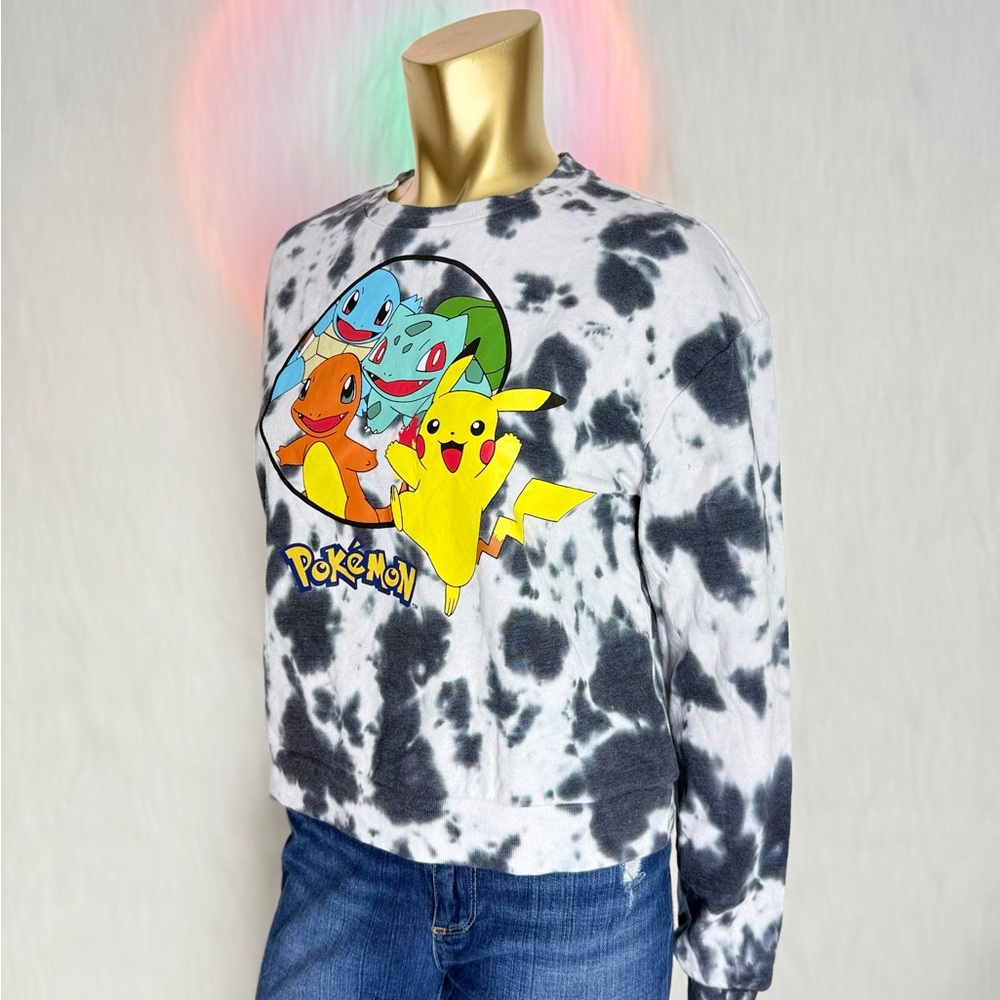 Pokémon Women's Pikachu Bulbasaur Charmander Squirtle Cropped Tie-Dye Shirt SZ M - Picture 3 of 8
